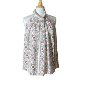 Ann Taylor Floral Sleeveless Tie Neck Blouse/Top/Shell, Blue, Lavender, L